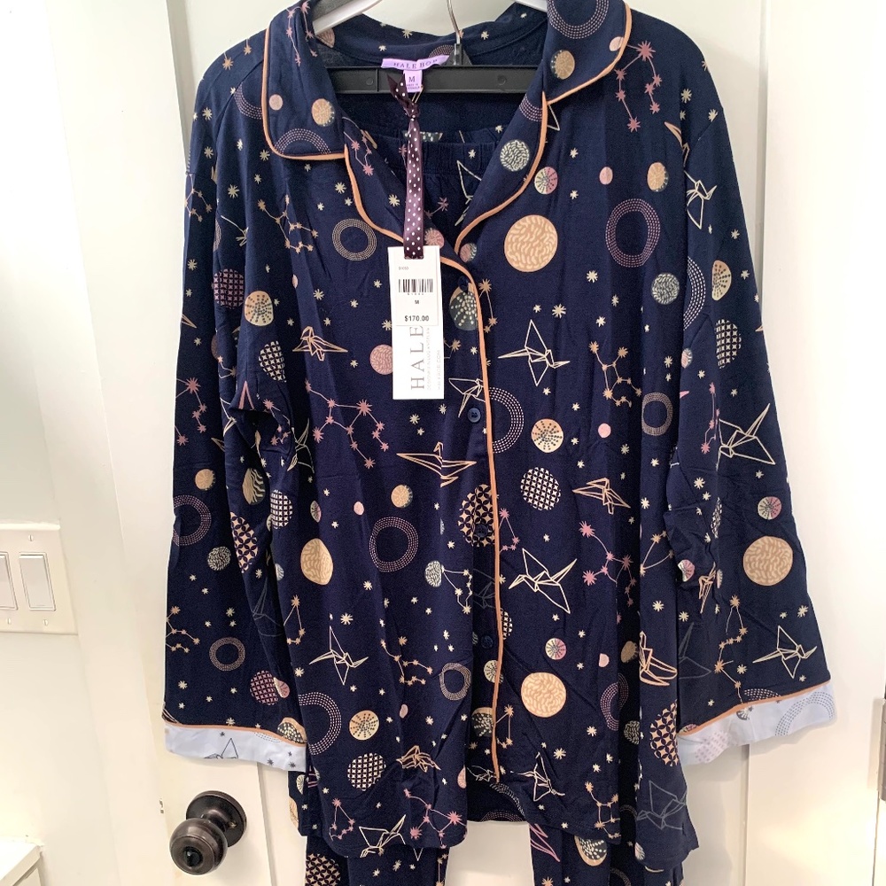 Hale Bob Pajama 2 piece Set Soft Stretchy Blue Stars Medium NWT